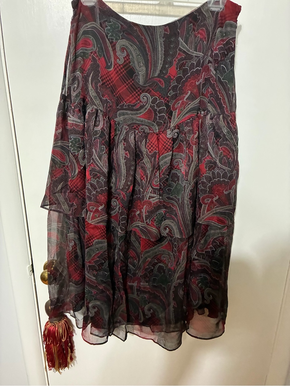 Ralph Lauren Red and Black Paisley Layered Skirt